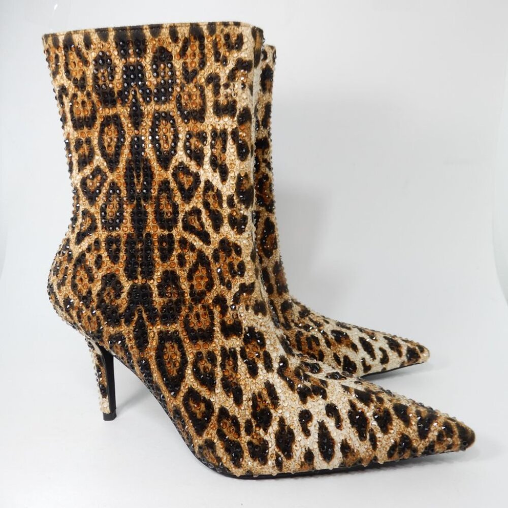 AZALEA WANG Chaundra Stiletto Bootie Size 7.5 Cheetah Animal Embellished NEW - Picture 5 of 17